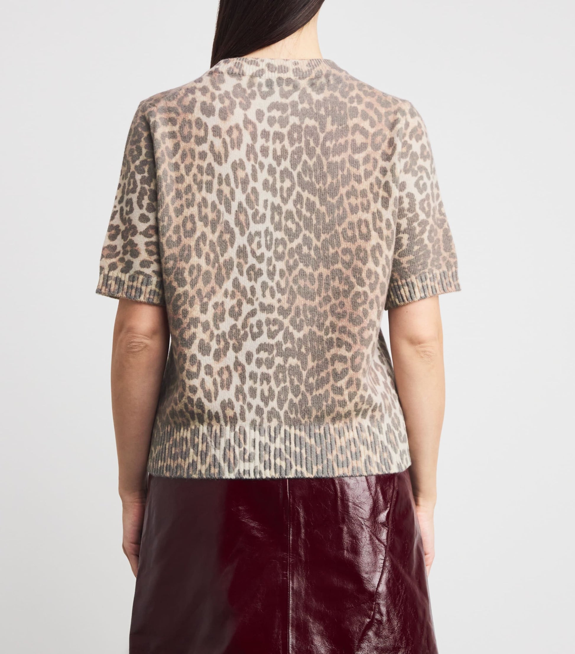 GANNI Multi Wool-Blend Leopard Print T-Shirt