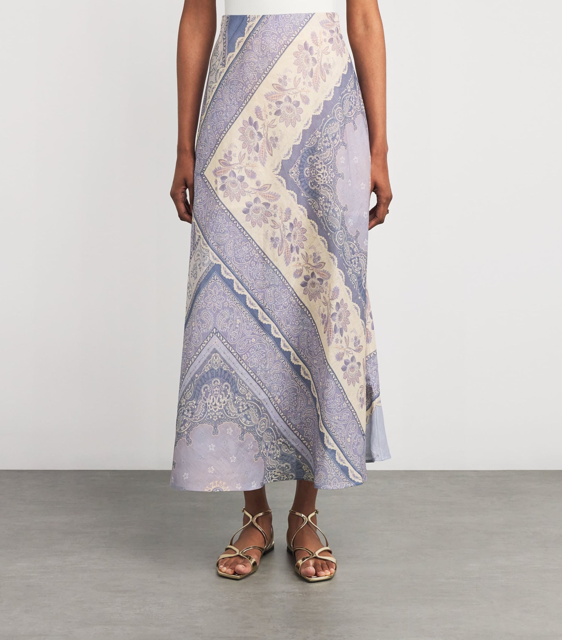 Blue Printed Lucky Bias Maxi Skirt