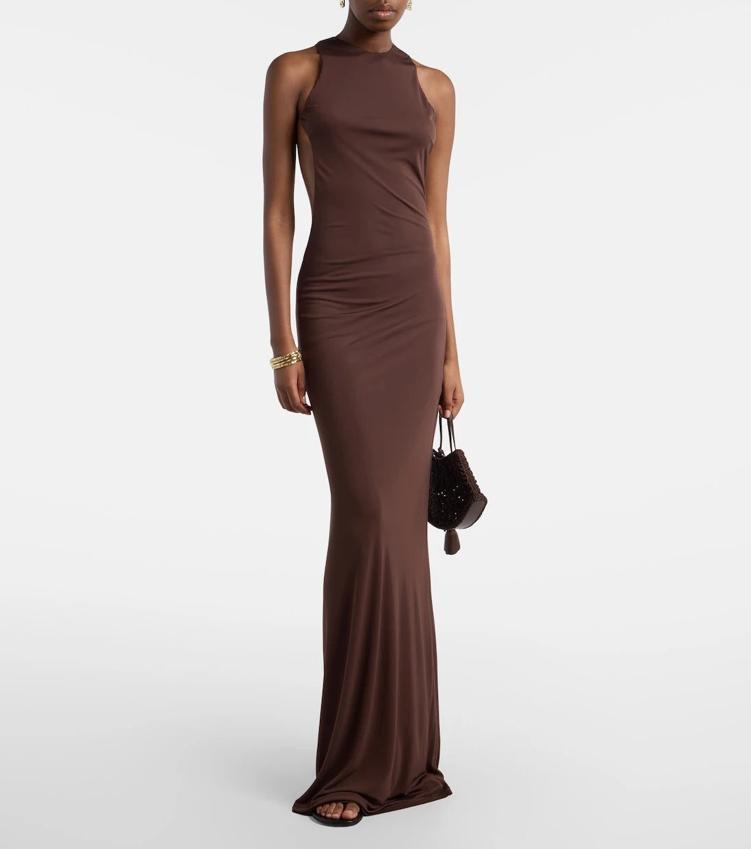 De La Vali - Maha beaded open-back jersey gown