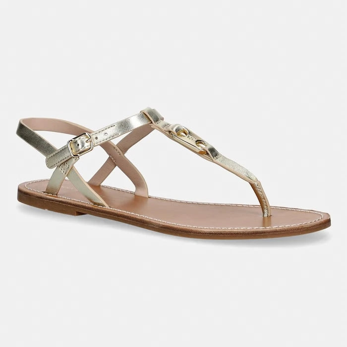 Tommy Hilfiger düz tabanlı kadın deri sandalet LEATHER THONG SANDAL GOLD
