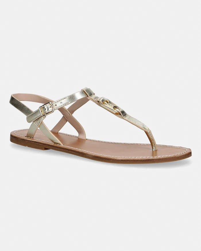 Tommy Hilfiger düz tabanlı kadın deri sandalet LEATHER THONG SANDAL GOLD