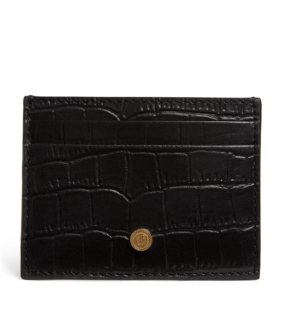 Black Croc-Embossed Leather Card Holder