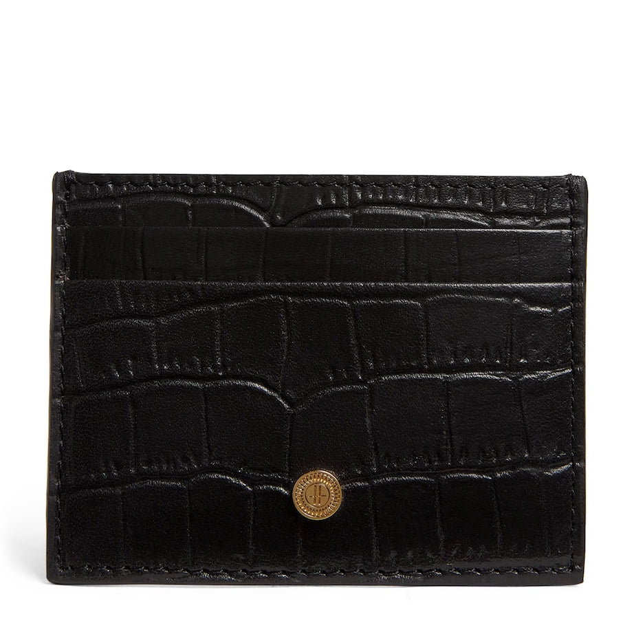 Black Croc-Embossed Leather Card Holder