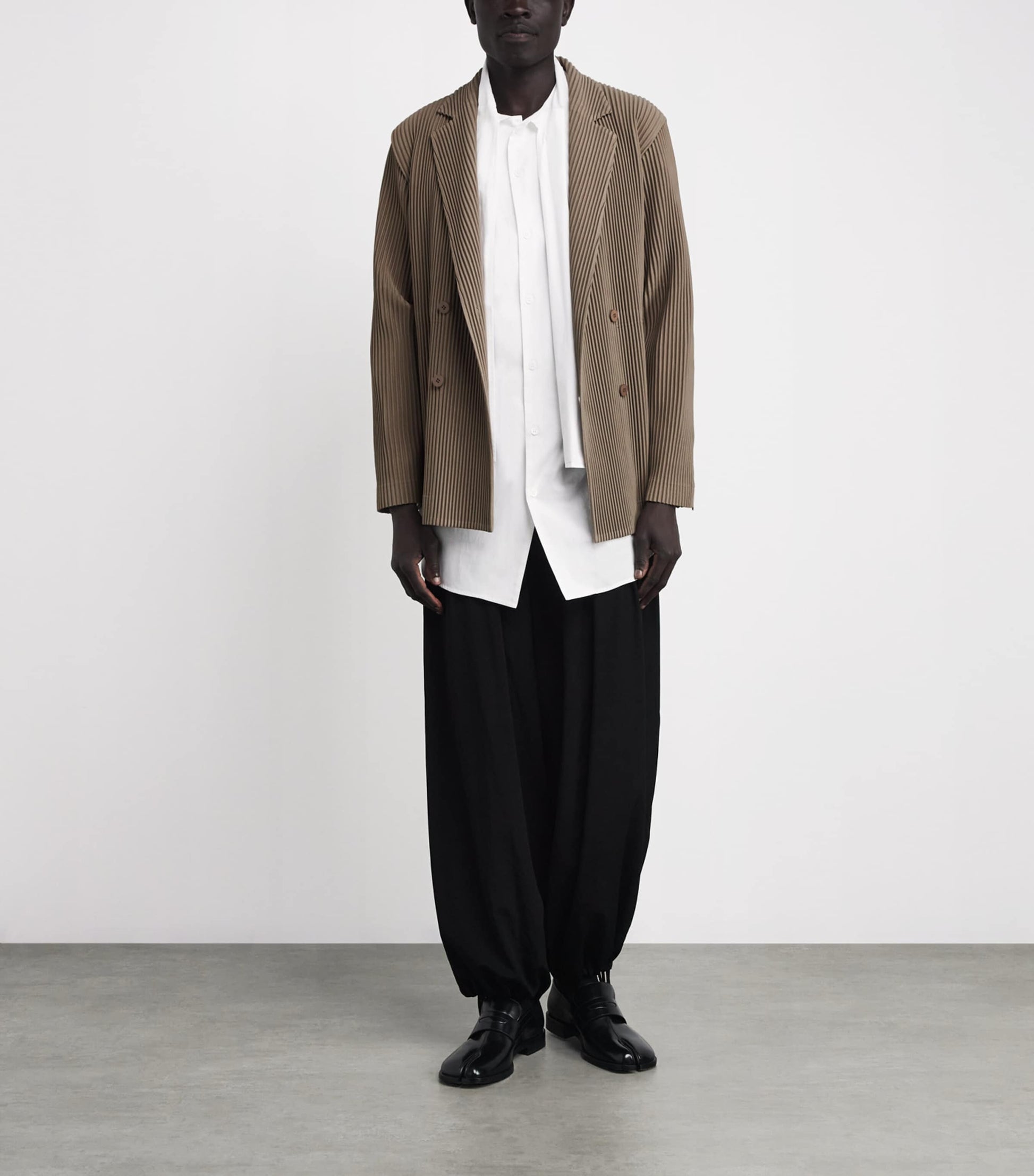 Homme Plissé Issey Miyake Beige Pleated Double-Breasted Jacket