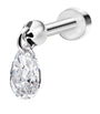 White Gold Floating Pear Diamond Charm Threaded Stud Earring (4mm)