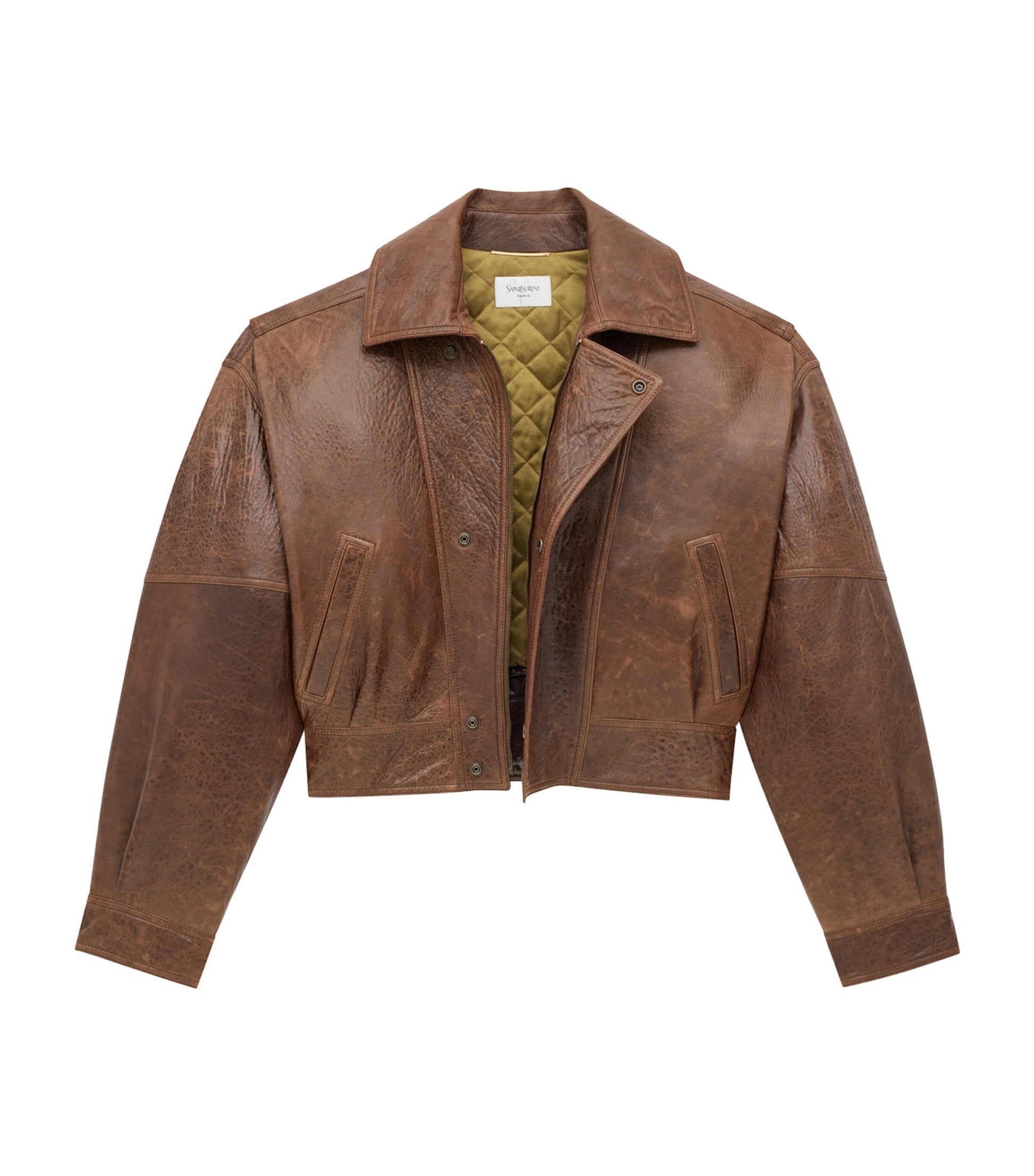 Saint Laurent Beige Leather Cropped Jacket