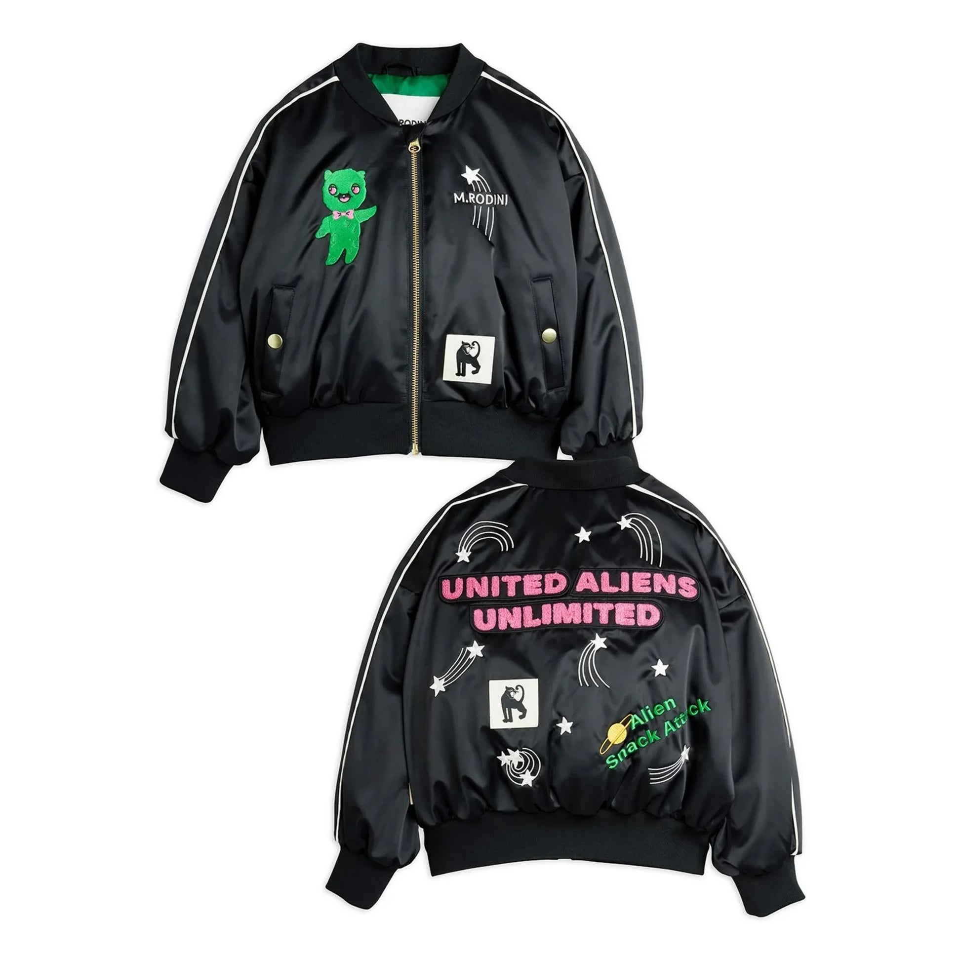 Mini Rodini - Alien Satin Recycled Fiber Baseball Jacket | Black