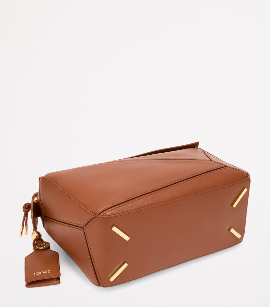LOEWE Brown Small Leather Featherlight Puzzle Top-Handle Bag