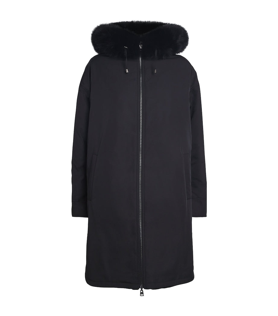 Yves Salomon Black Fox-Rabbit Fur-Trim Parka