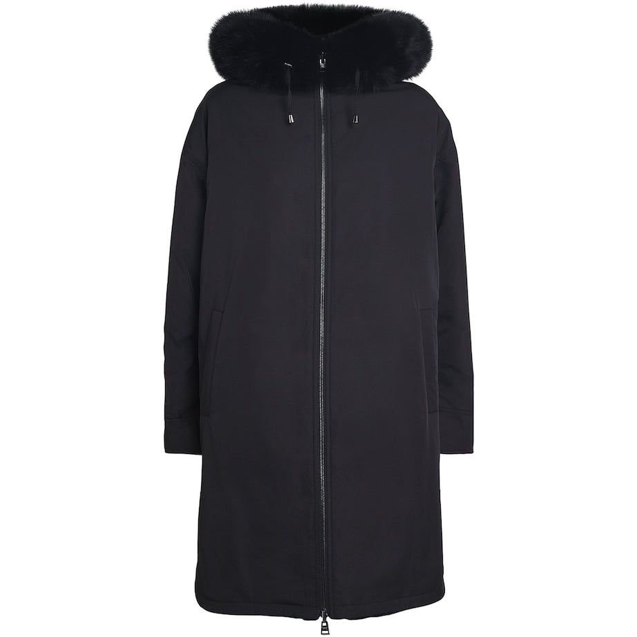 Yves Salomon Black Fox-Rabbit Fur-Trim Parka
