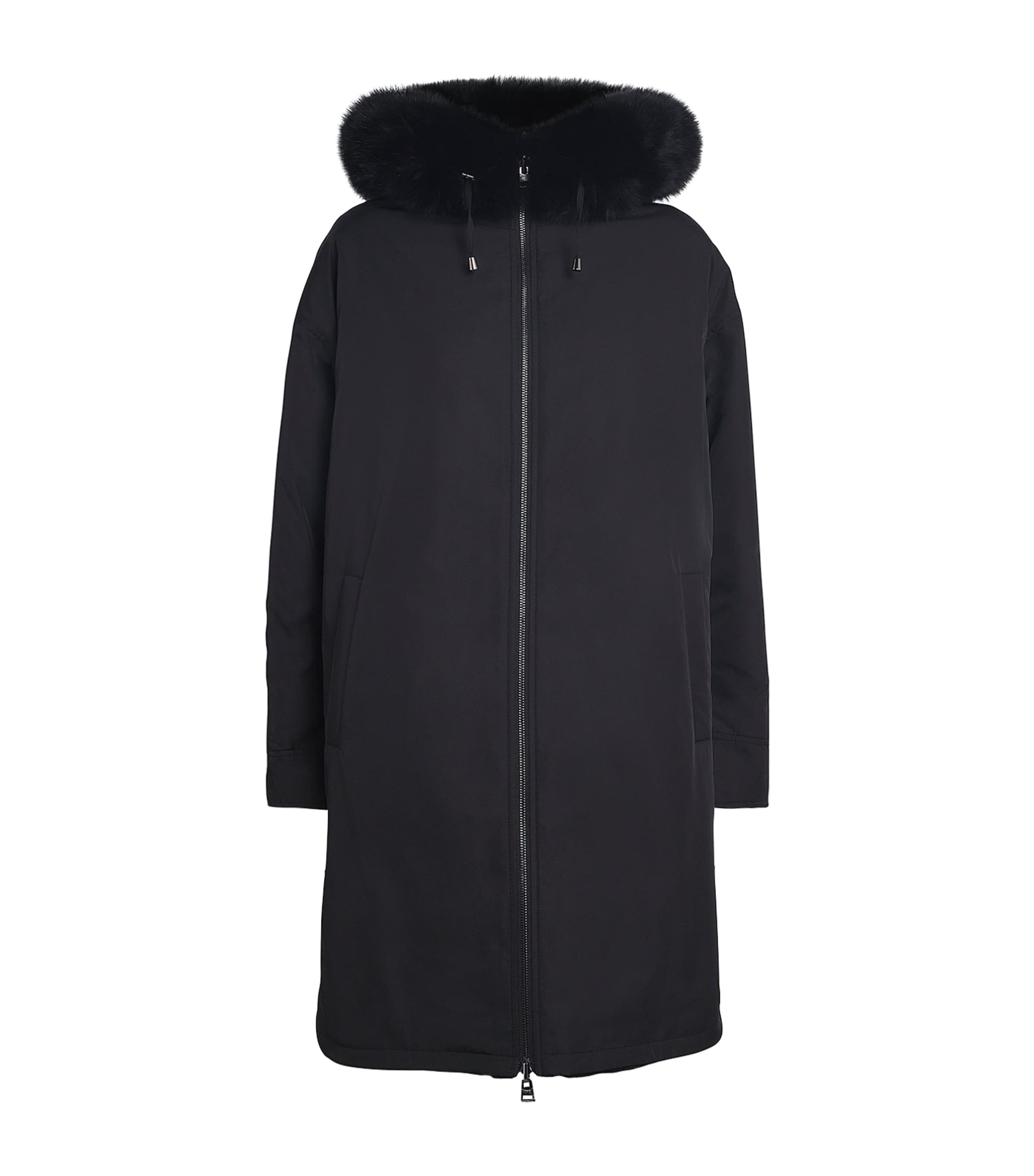 Yves Salomon Black Fox-Rabbit Fur-Trim Parka