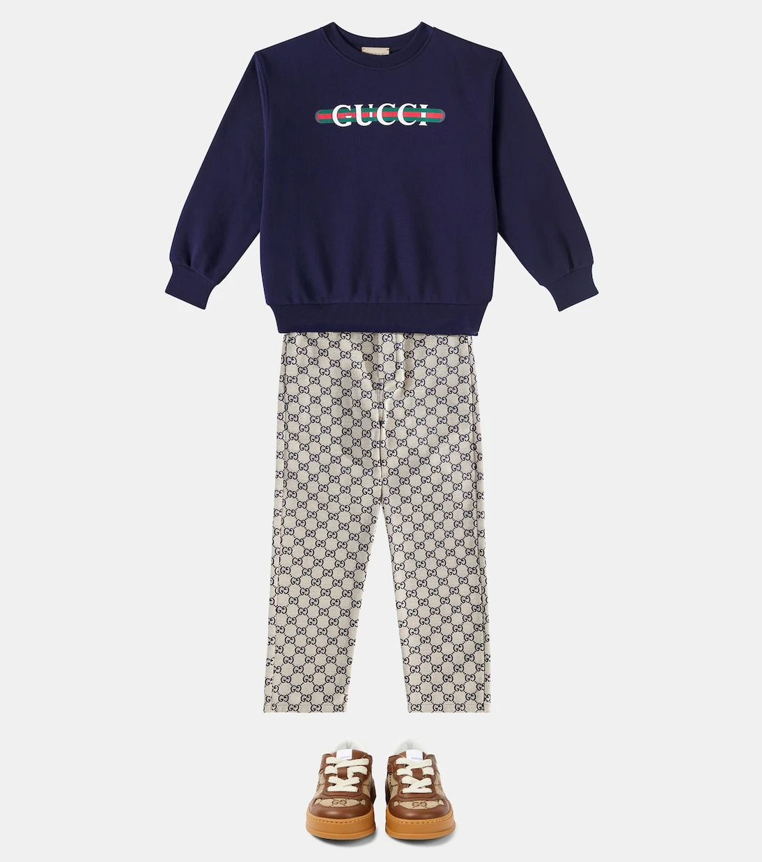 Gucci Kids - سويت شيرت من القطن الجيرسيه مزين بشعار خطوط ويب