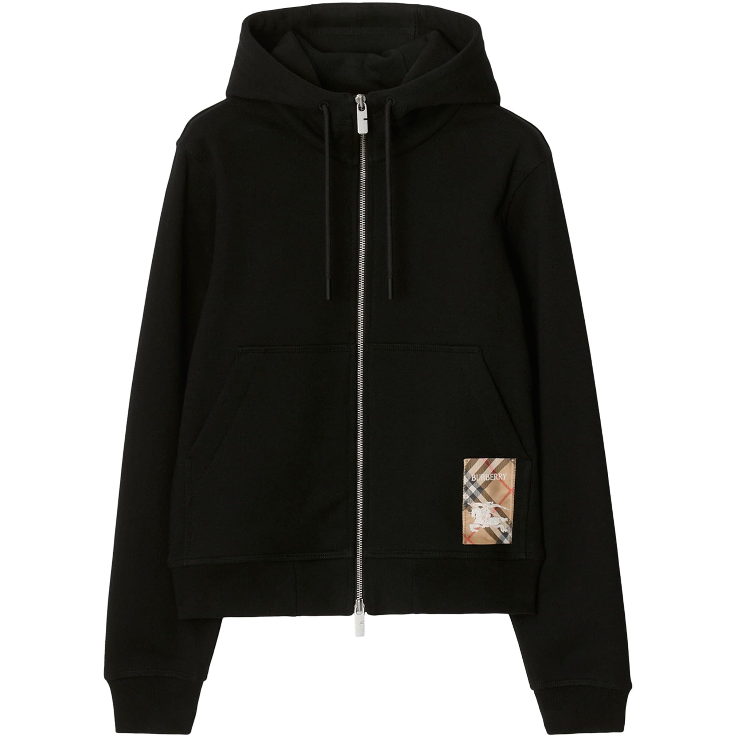 Burberry Black Cotton Check-Label Hoodie