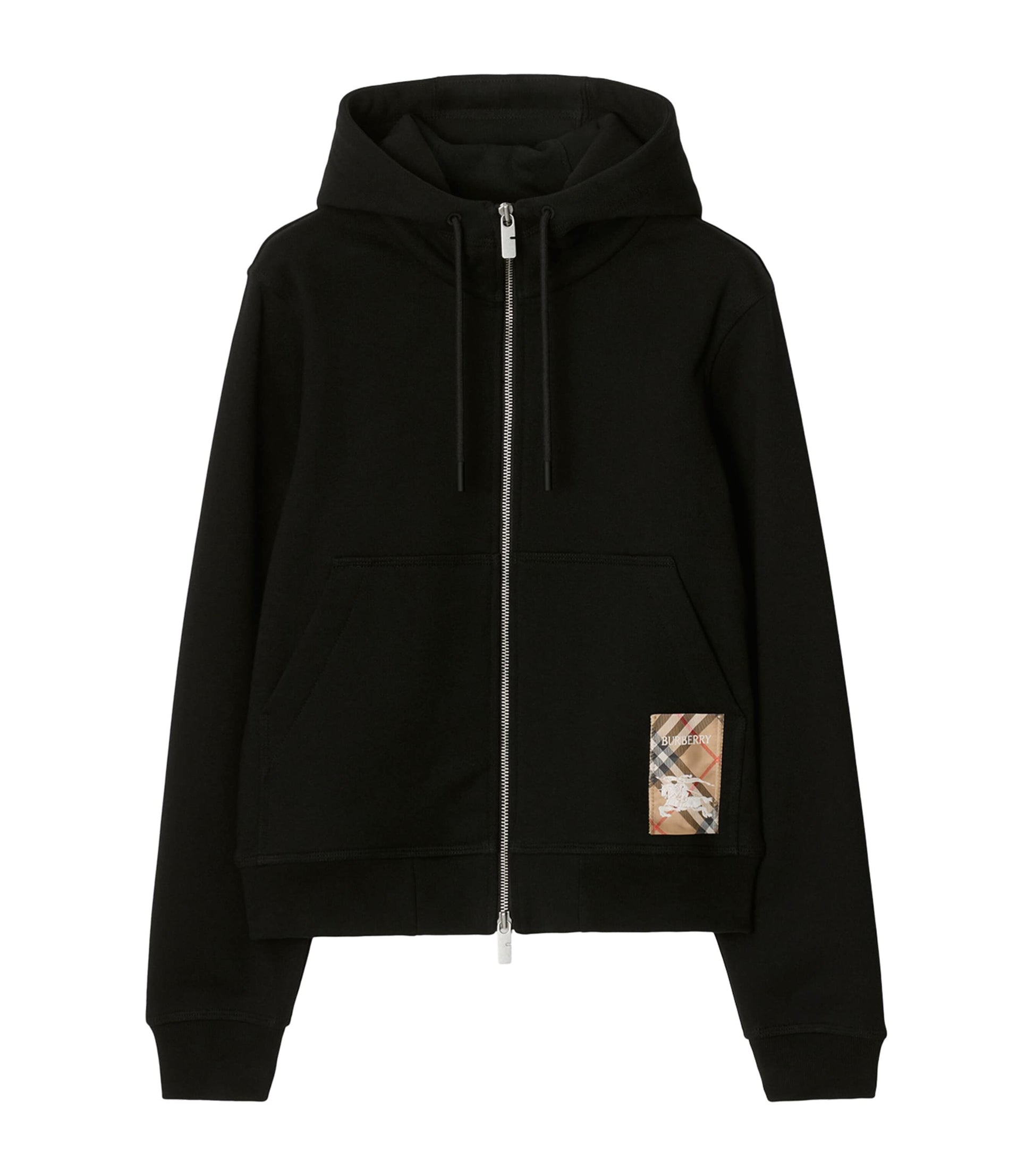 Burberry Black Cotton Check-Label Hoodie