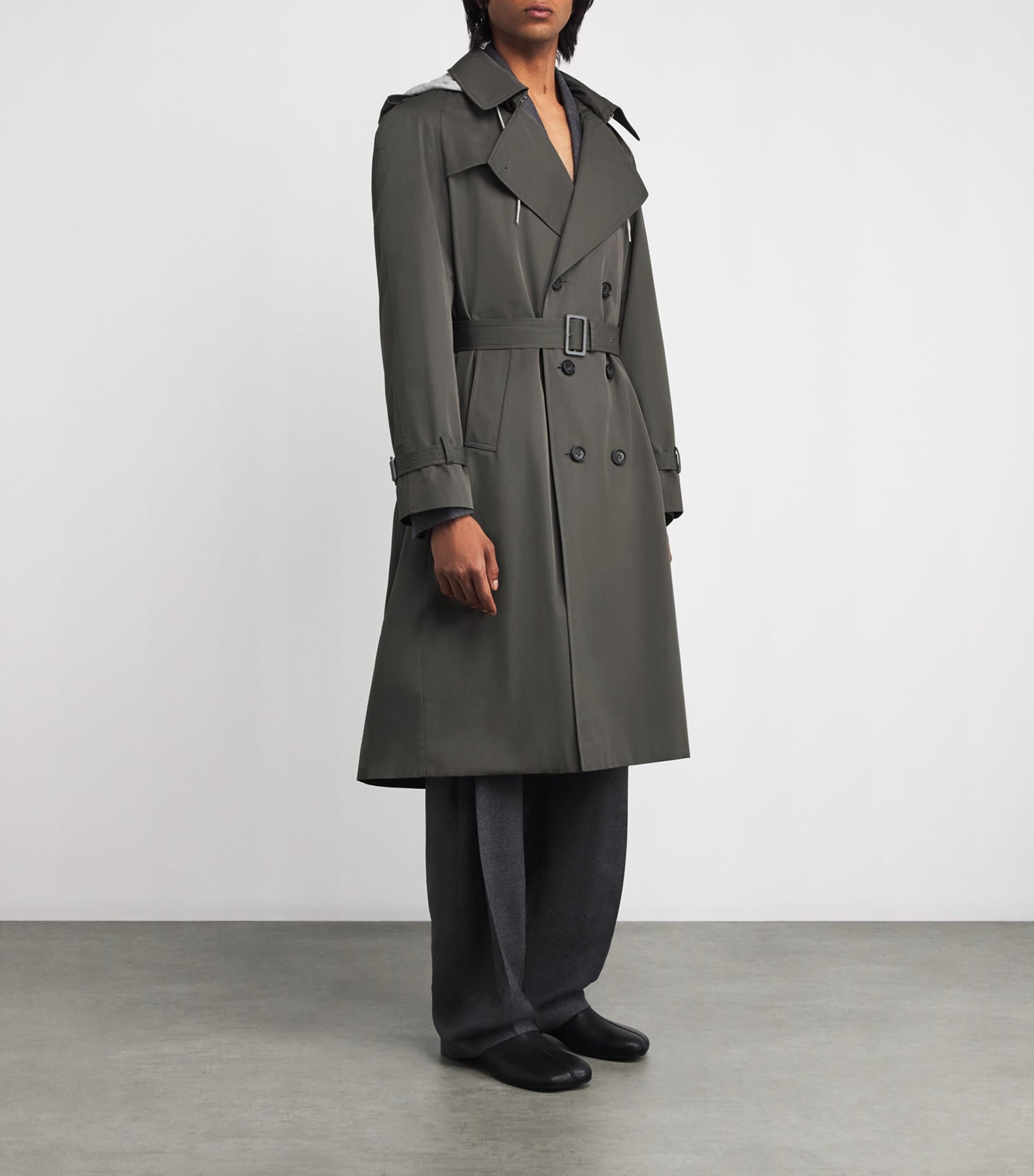 MM6 Maison Margiela Grey Cotton Hood-Detail Trench Coat