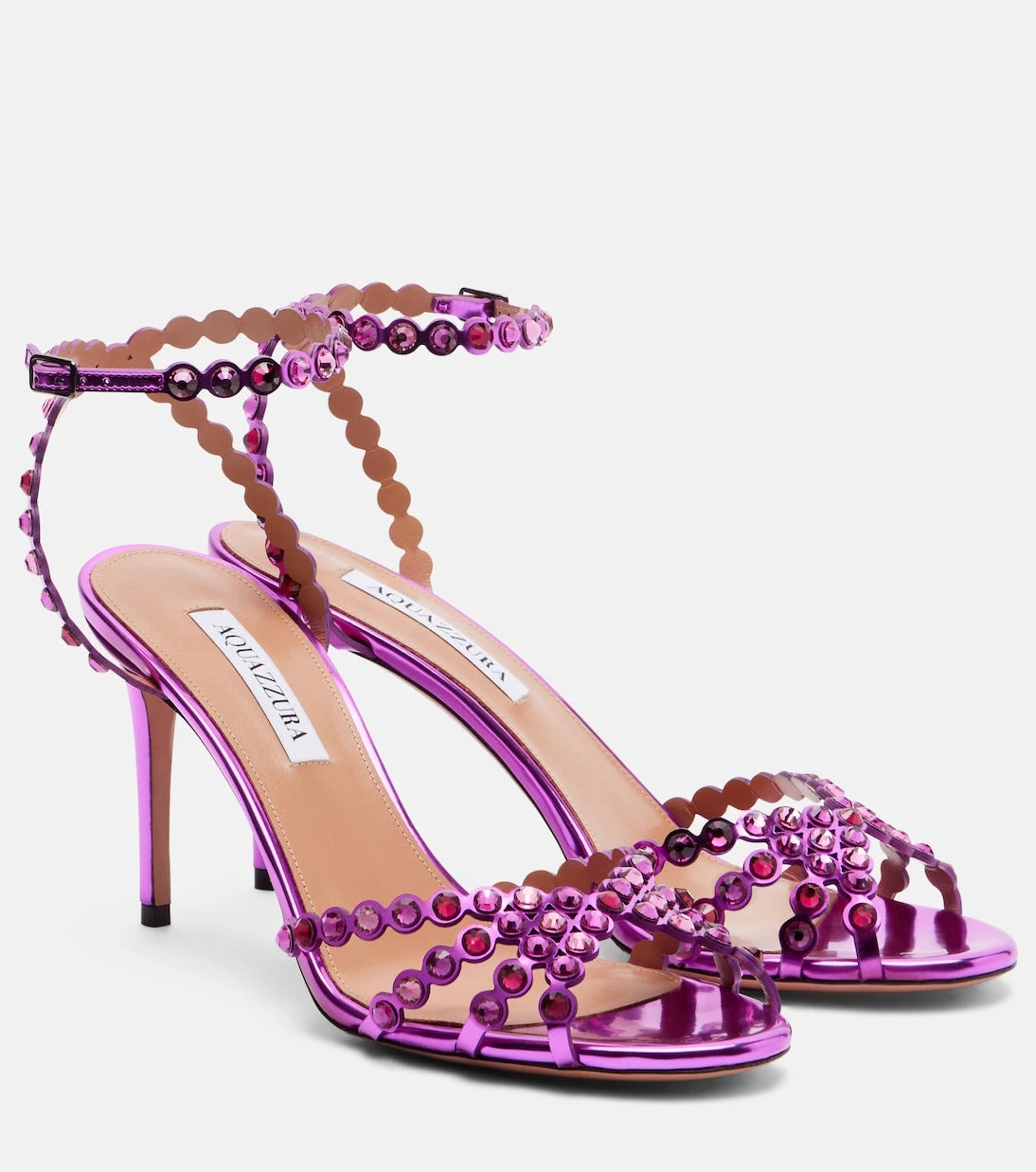 Aquazzura - Tequila crystal-embellished metallic leather sandals