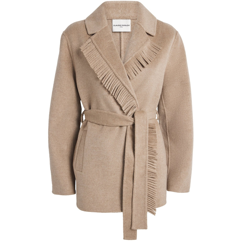 Claudie Pierlot White Wool-Blend Fringe Jacket