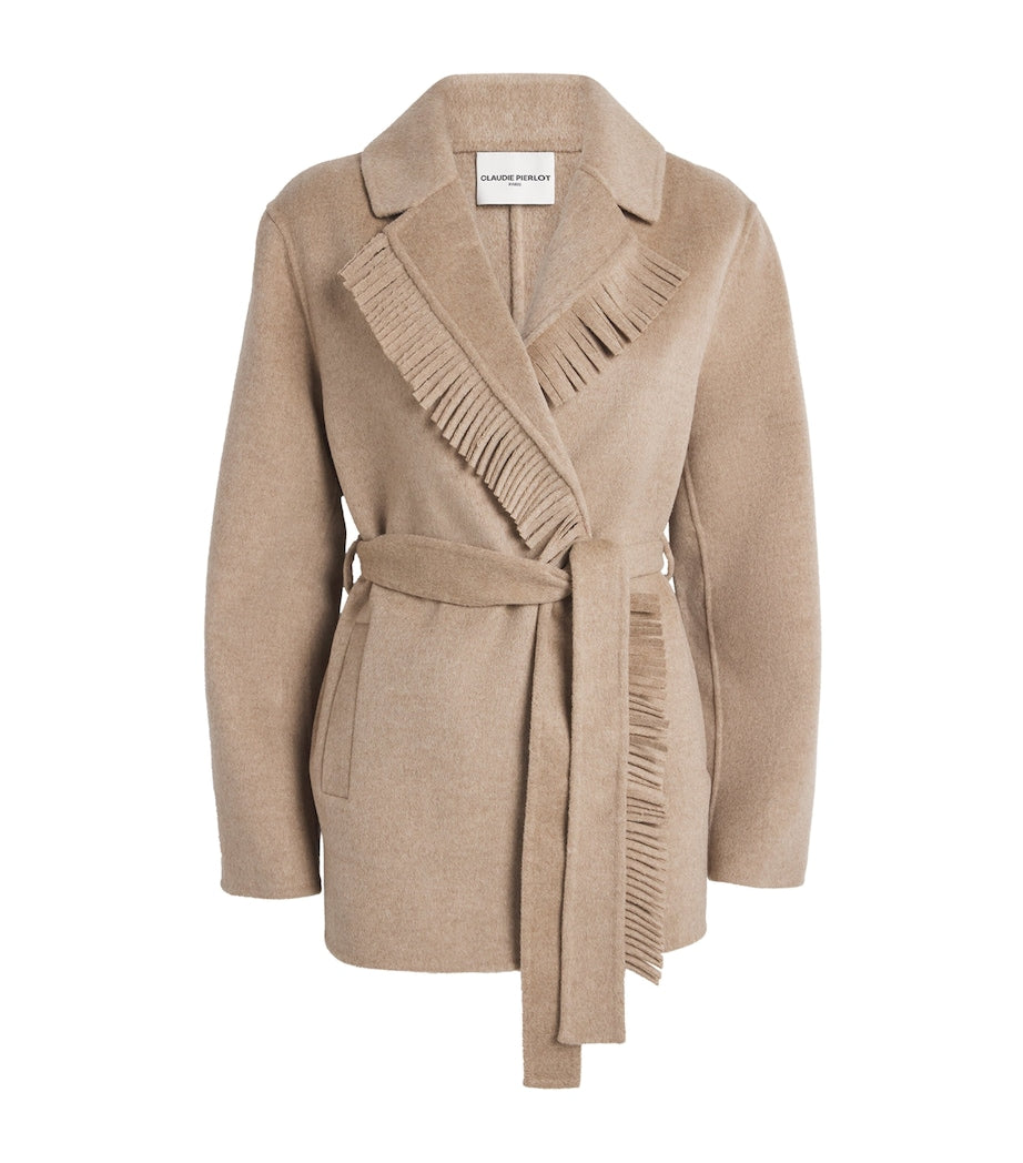 Claudie Pierlot White Wool-Blend Fringe Jacket