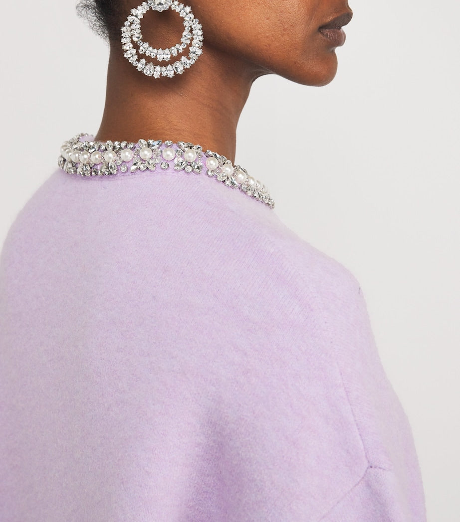 Self-Portrait Purple Crystal-Embellished Cardigan