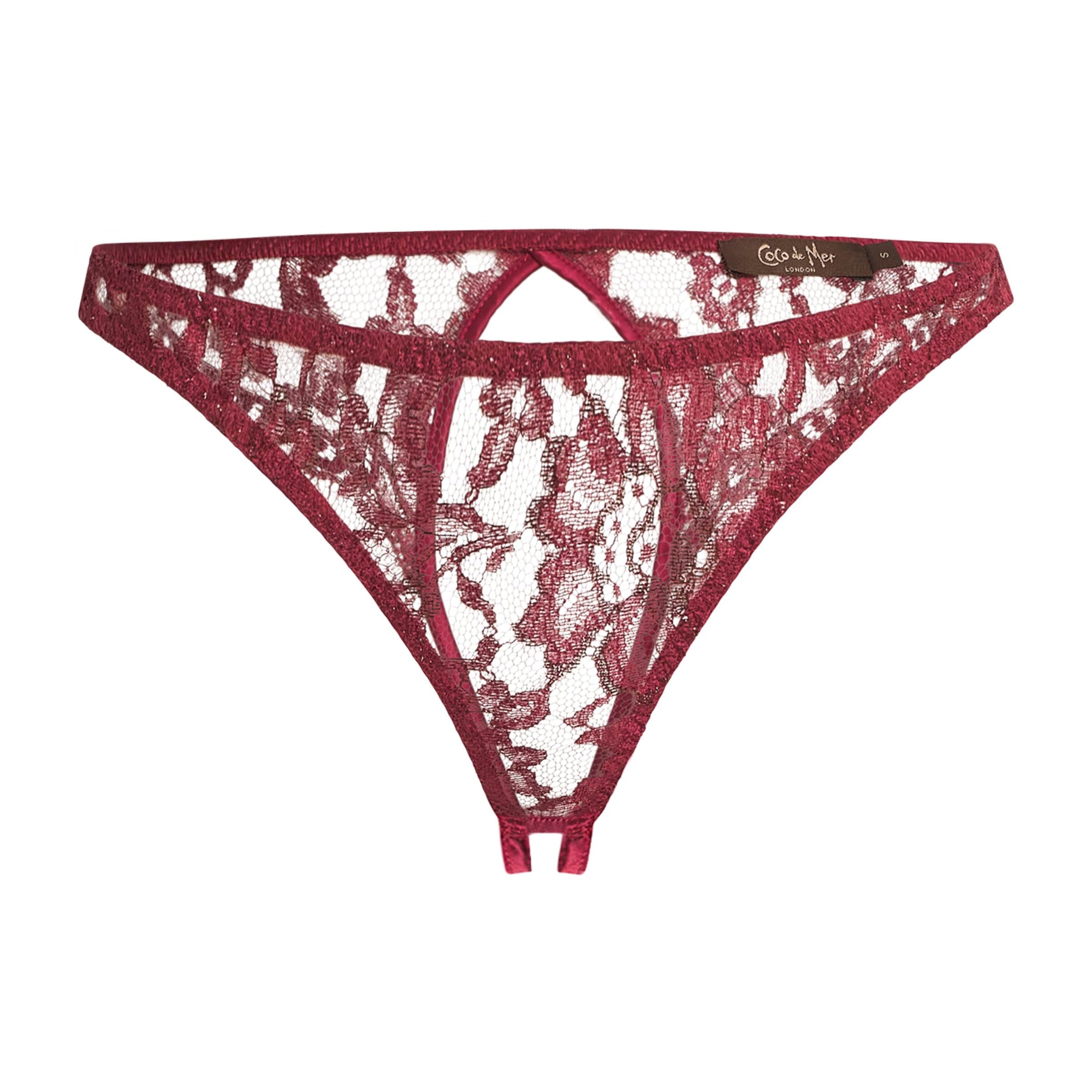 Coco De Mer Burgundy Lace-Silk Naraya Open Thong