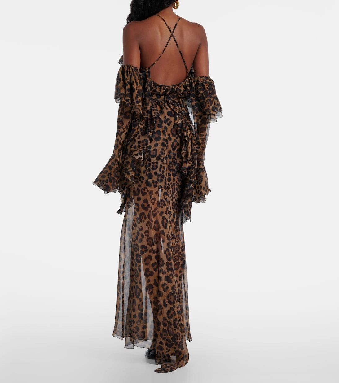 Blumarine - Leopard-print silk crepon maxi skirt