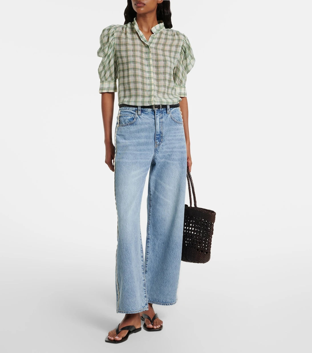 Frame - Crochet Bow cropped wide-leg jeans