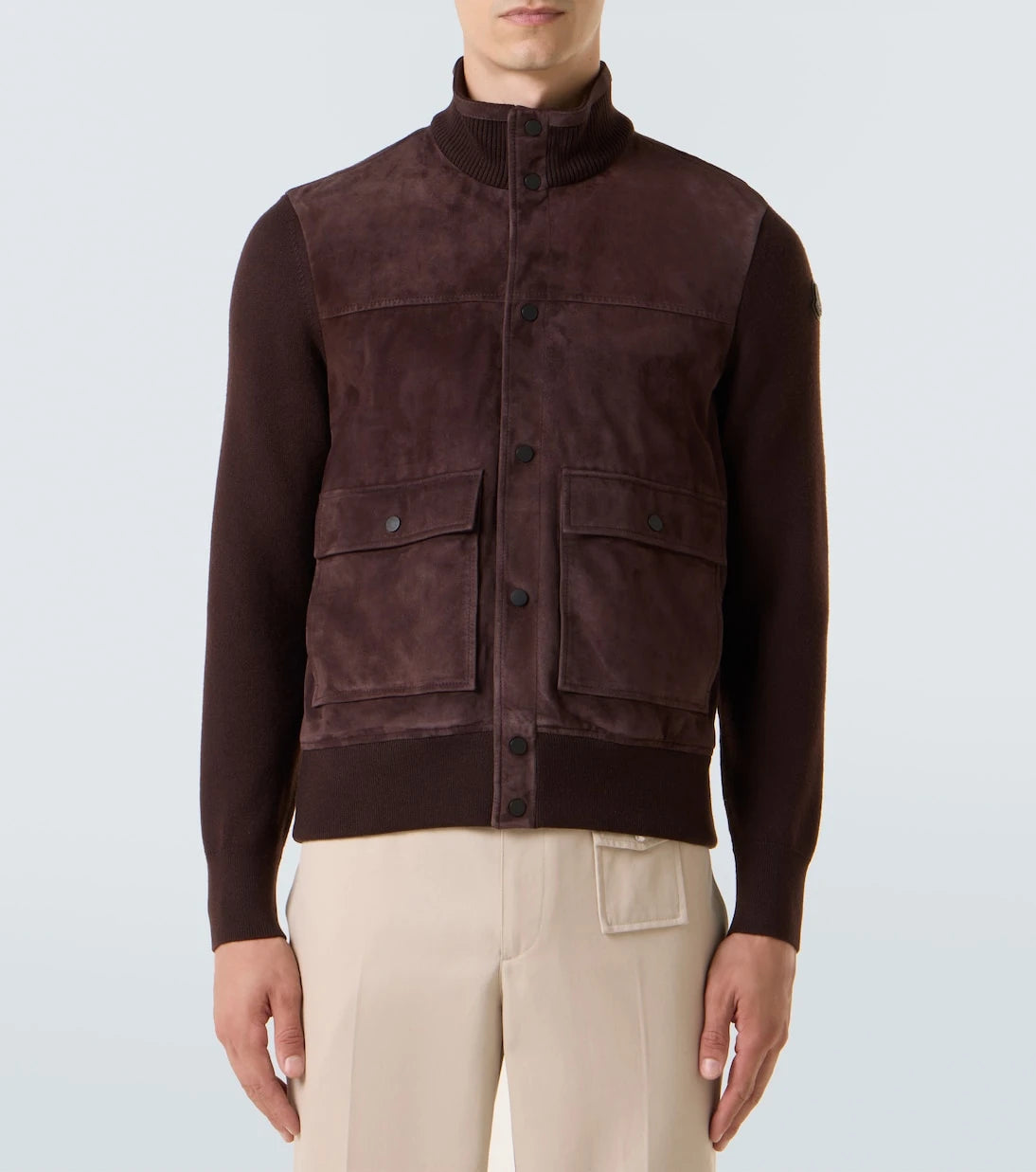 Moncler - Paneled suede and wool jacket