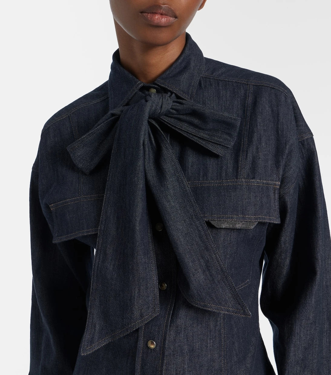Brunello Cucinelli - Bow-tie cotton blouse