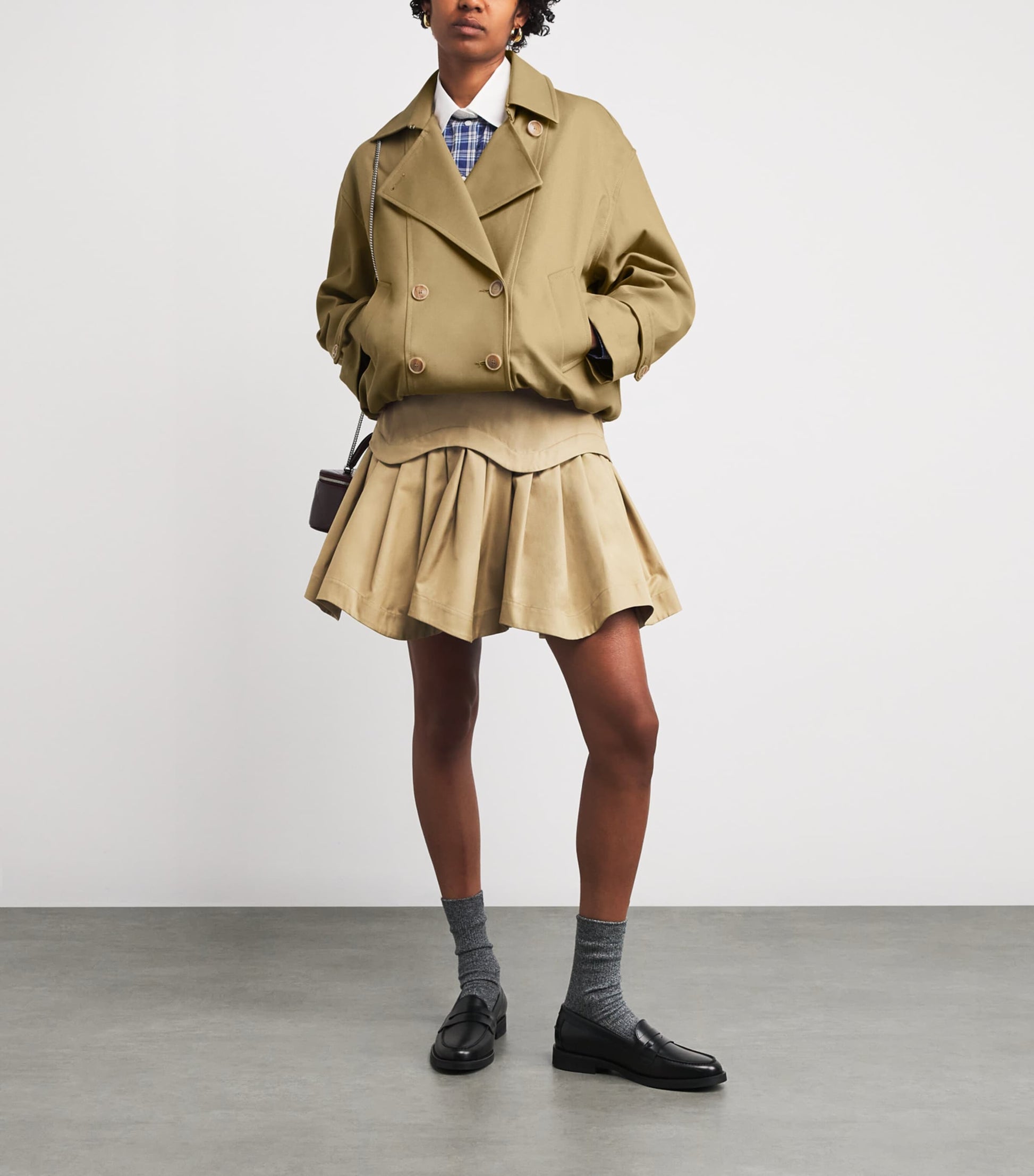 Cotton Oversized Short Trench Coat BEIGE