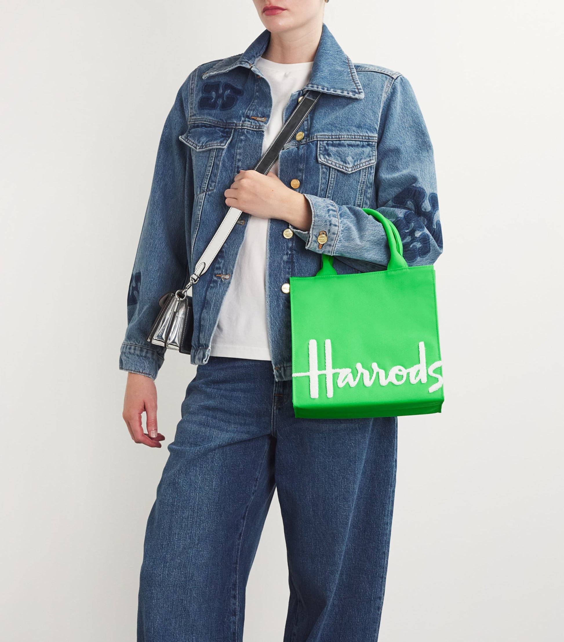 Harrods Green Small Cotton Logo Tote Bag
