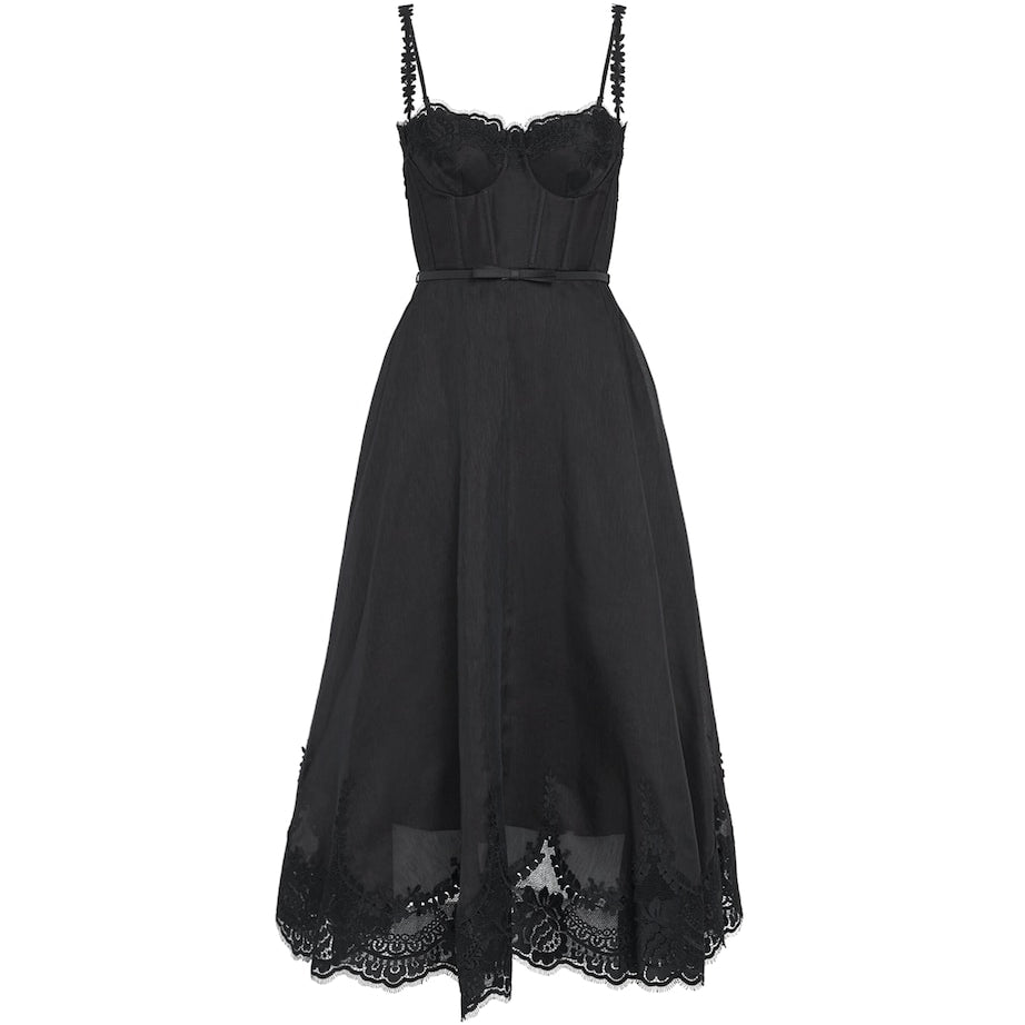 Black Linen-Silk Hypnotic Midi Dress