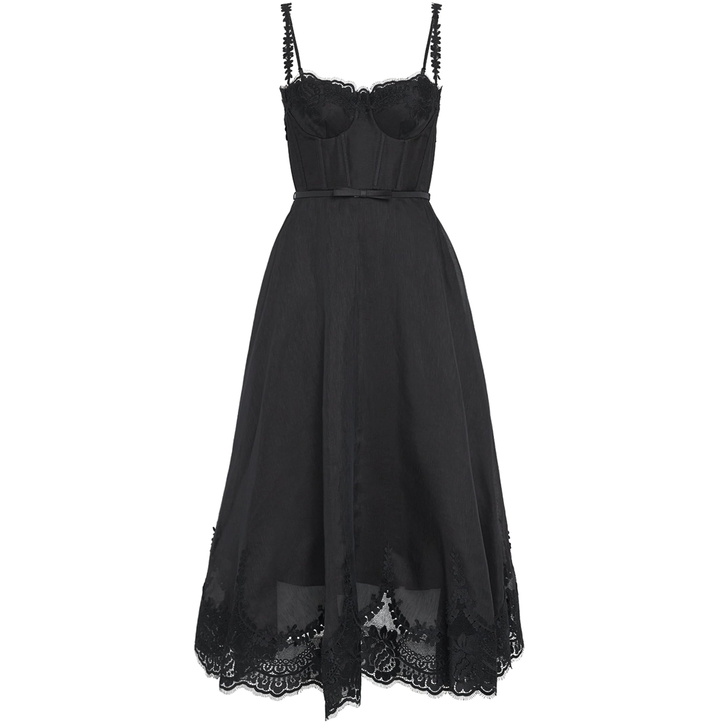 Black Linen-Silk Hypnotic Midi Dress