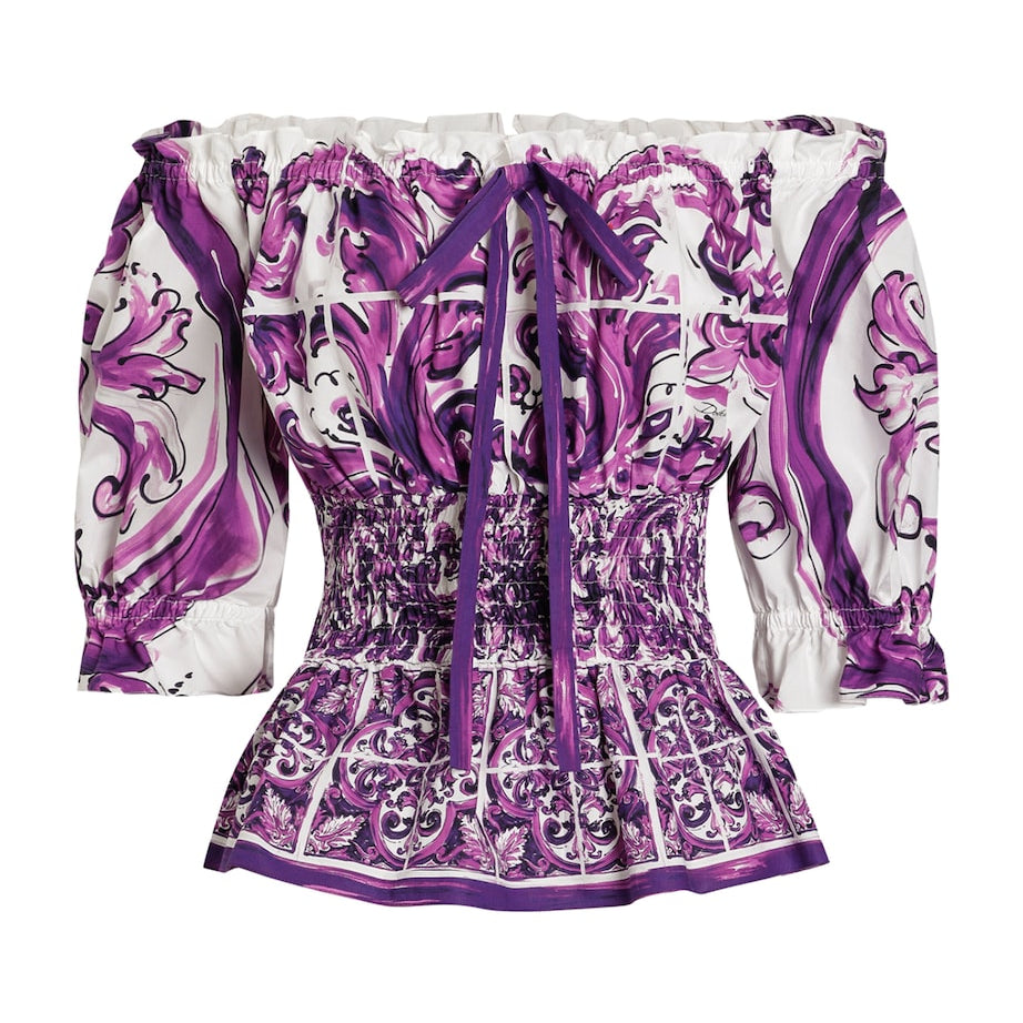 Multi Shirred Printed Top