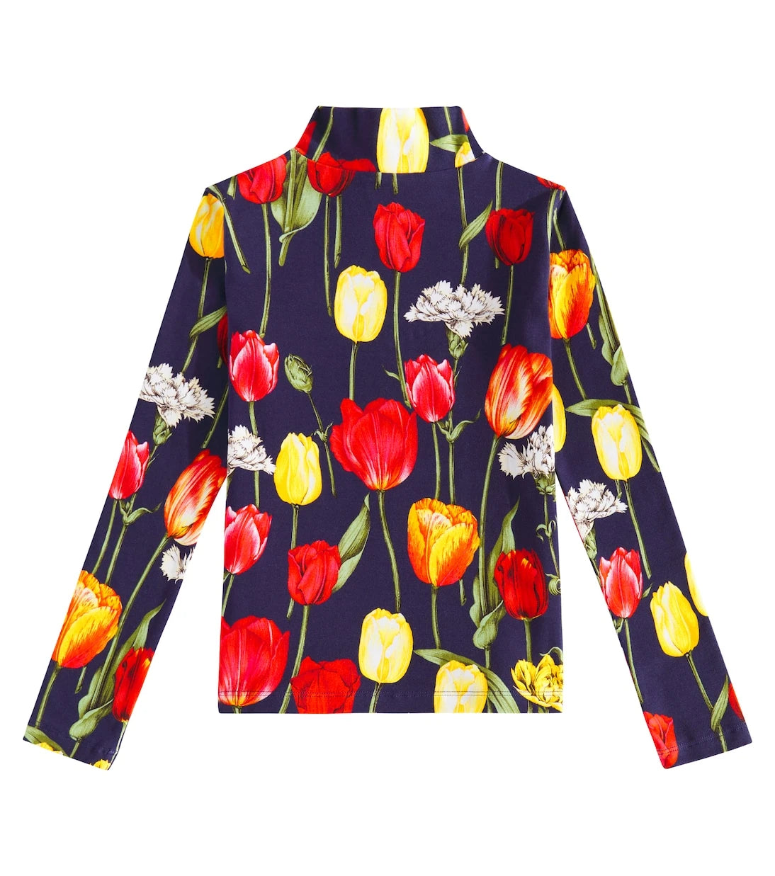 Dolce&Gabbana Kids - توب بياقة عالية من مزيج القطن بنقشة زهور