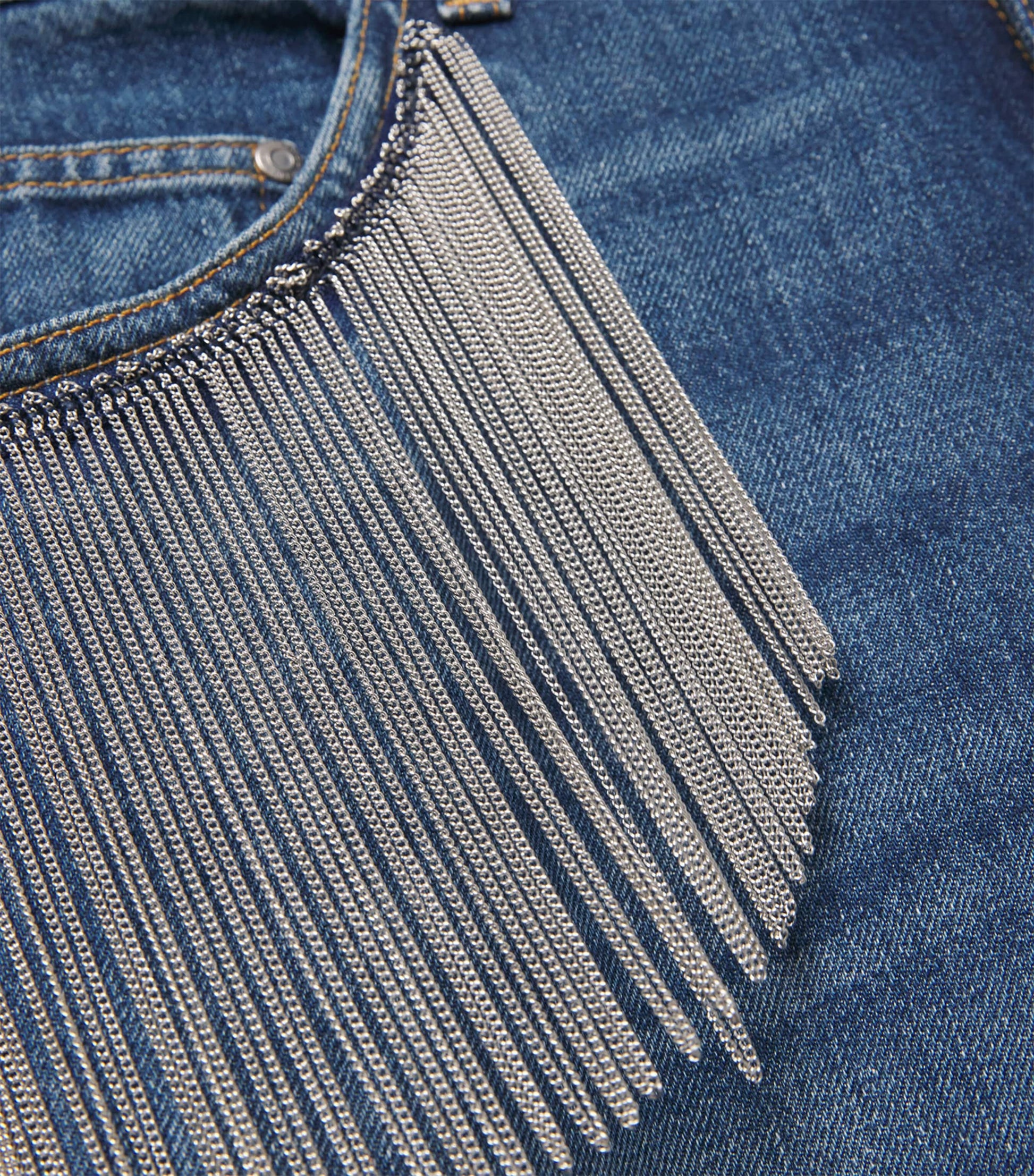 Stella McCartney Blue Chain Tassel Straight-Leg Jeans