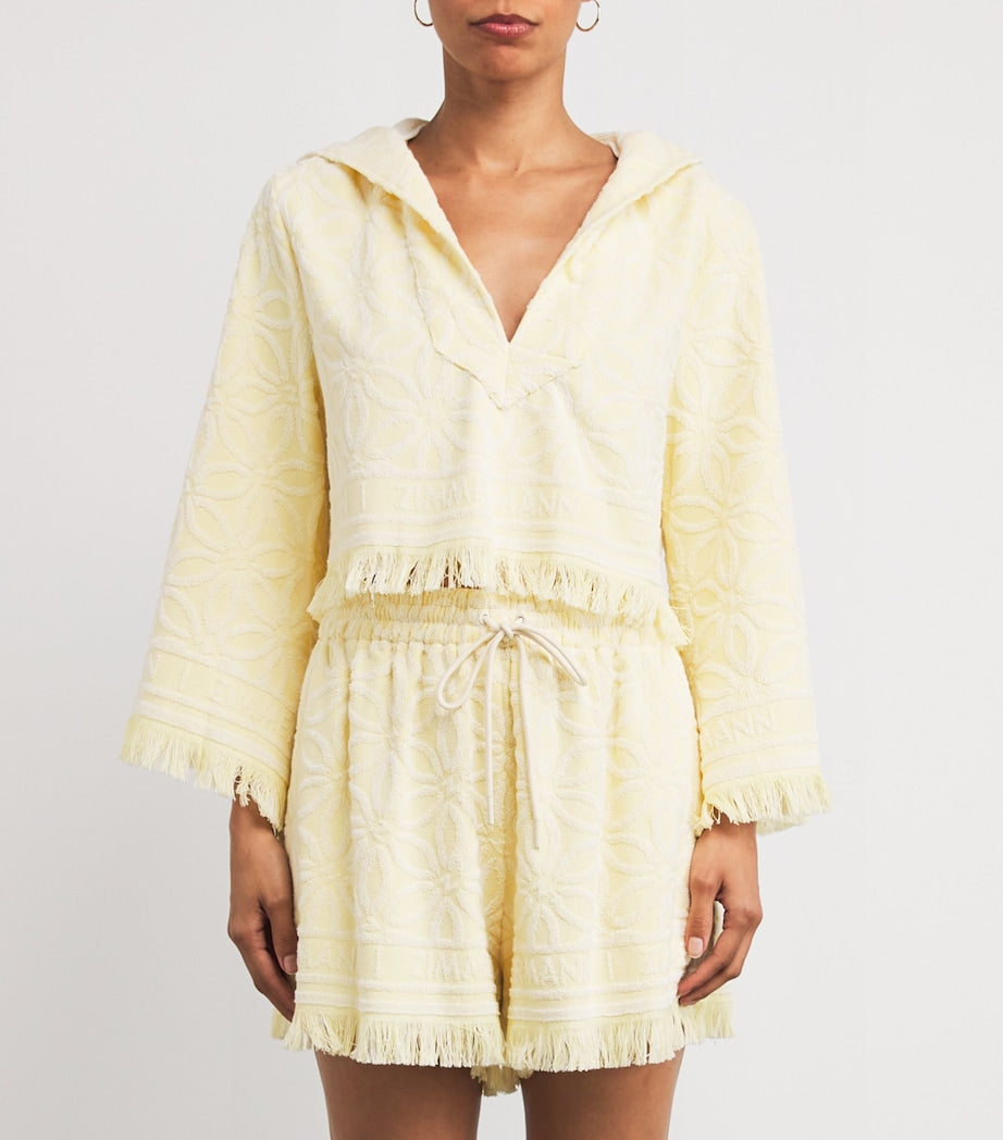 Yellow Cotton Towelling Coco Cropped Hoodie