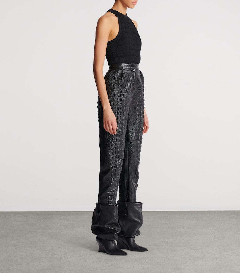 Balmain Black Croc-Embossed Straight-Leg Trousers
