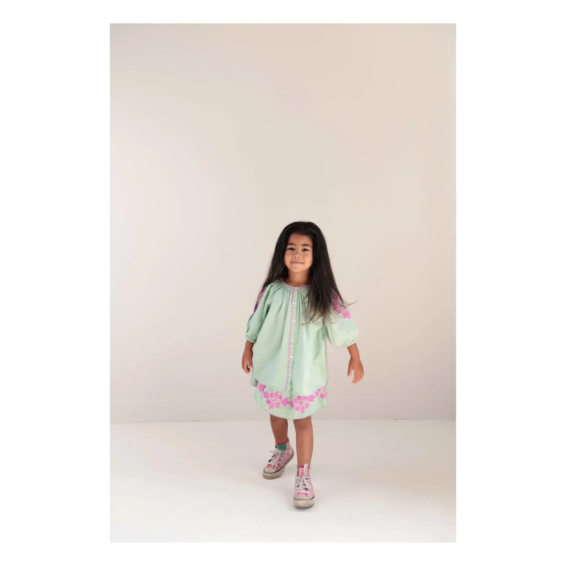 Jenest - Colette Linen Embroidered Blouse | Almond green