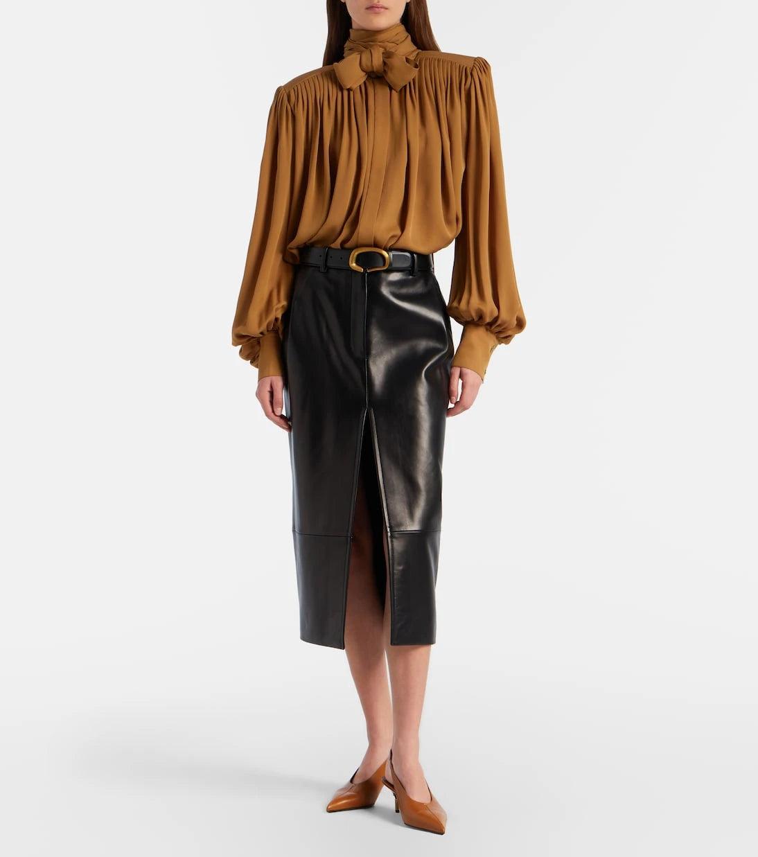 Khaite - Anden leather midi skirt