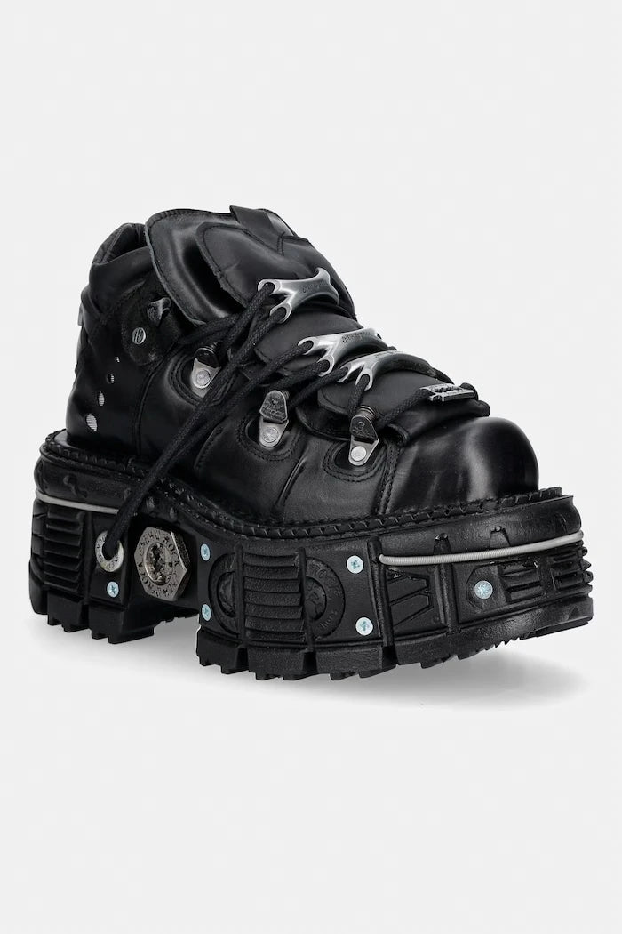 New Rock ITALI NEGRO, TERNERA NEGRO, PULIK NEGRO kadın deri spor ayakkabı