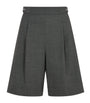 Grey Pleated Bermuda Shorts