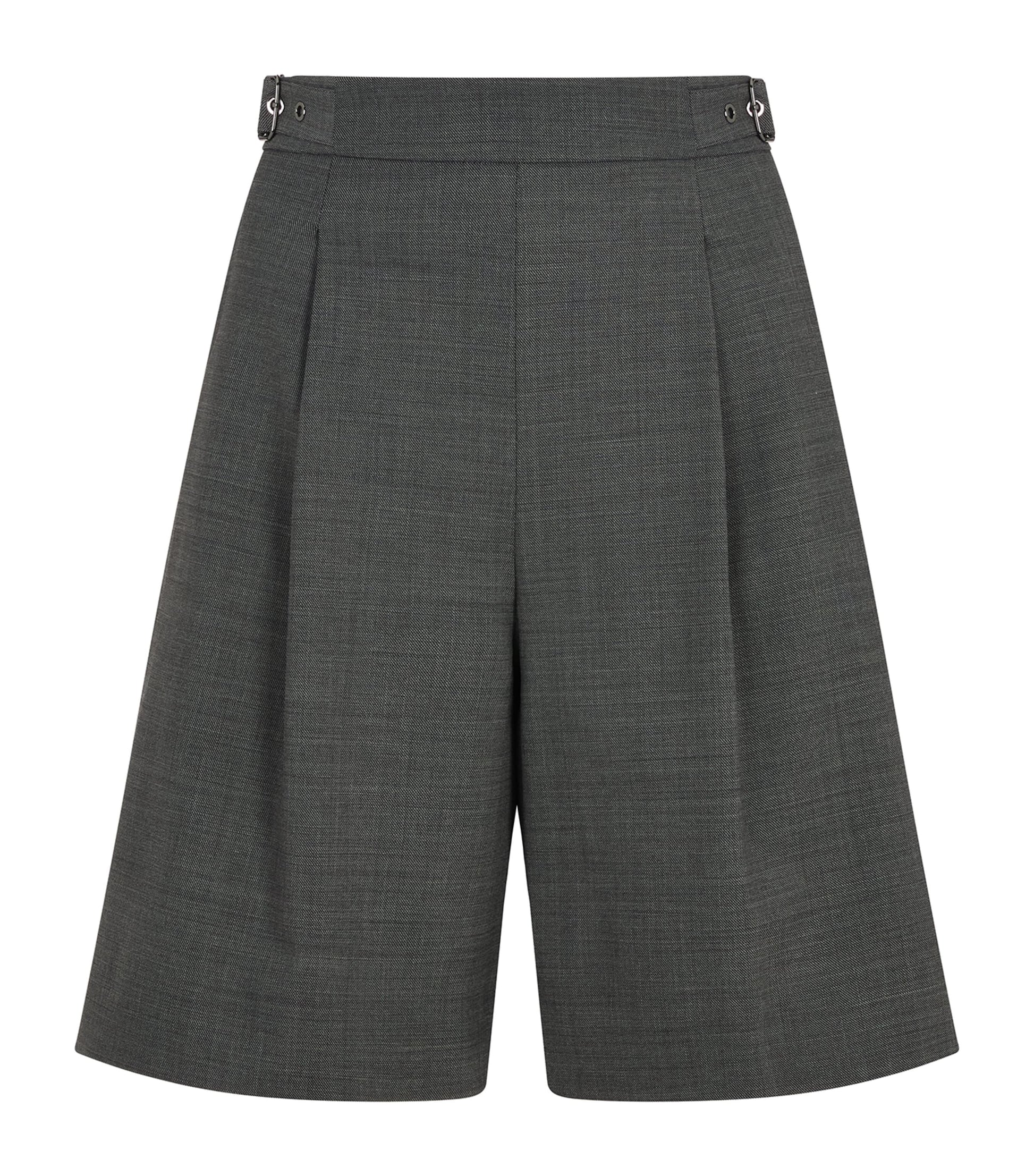 Grey Pleated Bermuda Shorts