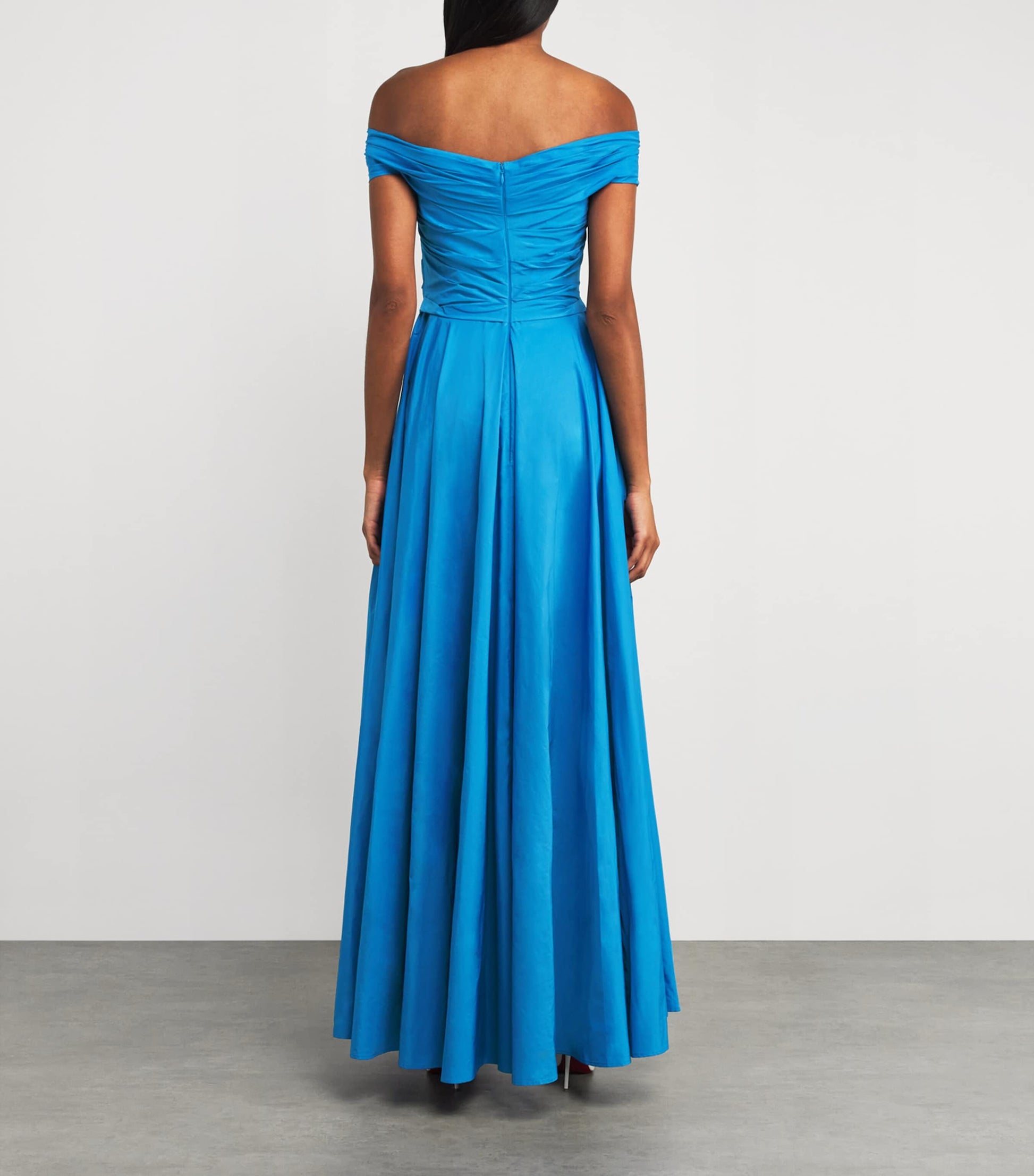 Blue Taffeta Off-The-Shoulder Gown