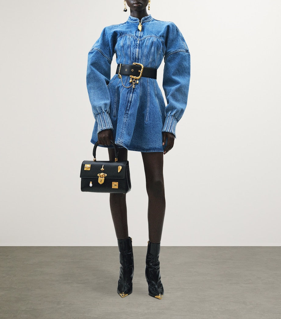 Black Leather Charm Belt