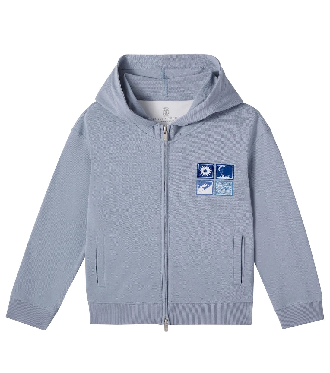 Brunello Cucinelli Kids - سويت شيرت بغطاء رأس قطني بسحاب وطبعة