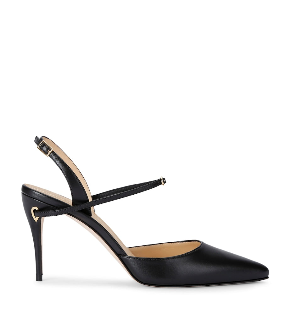 Jennifer Chamandi Black Leather Vittorio Slingback Pumps 85