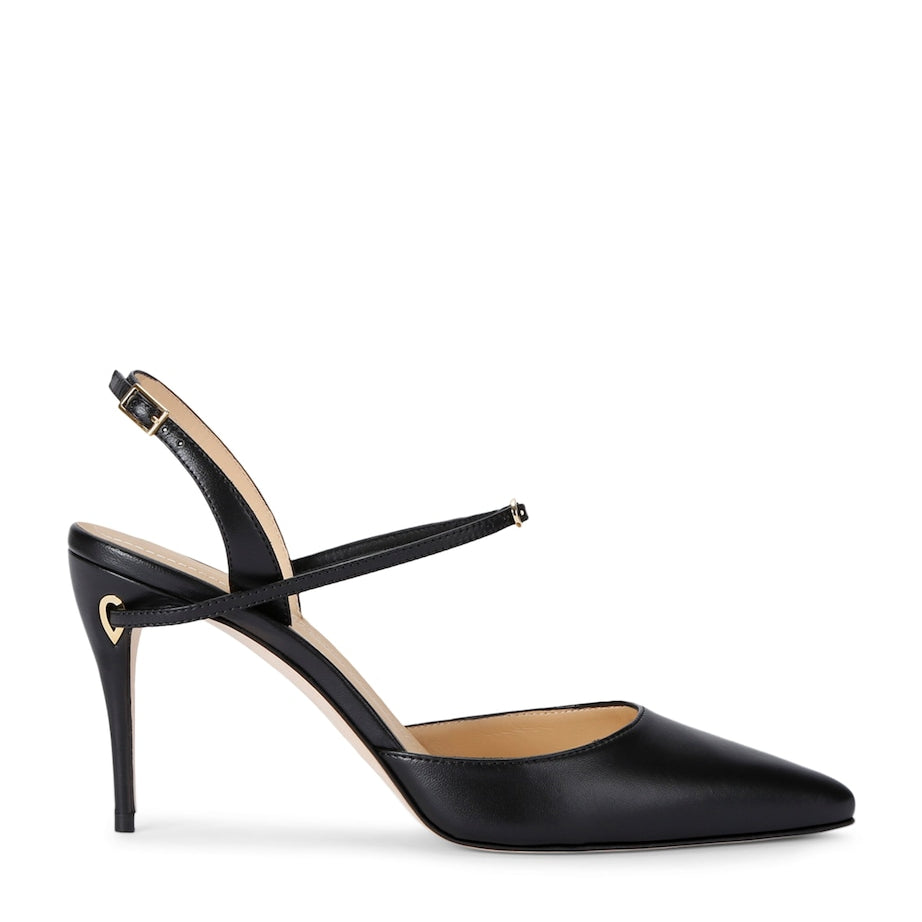 Jennifer Chamandi Black Leather Vittorio Slingback Pumps 85
