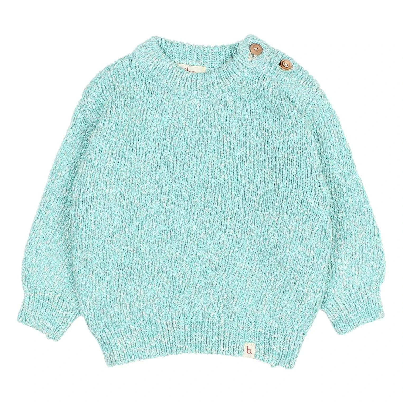 Búho - Chiné Coton Bio Baby Sweater | Aqua