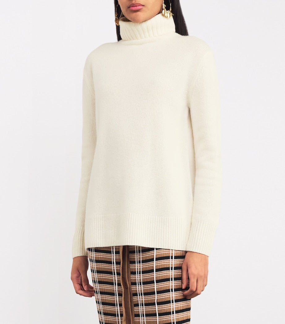 Ivory Open Cashmere High-Neck Sweater