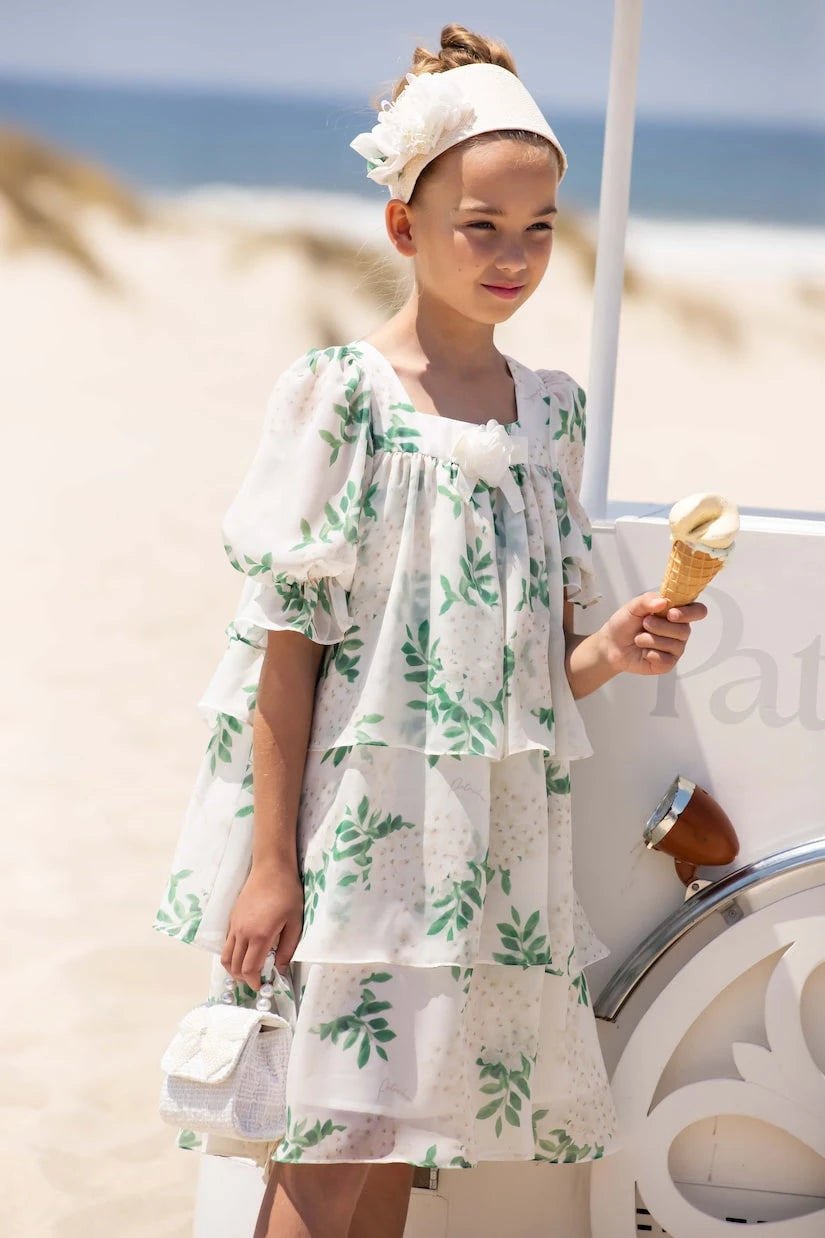 Patachou - Bow-detail printed tiered dress